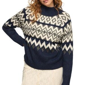 Lucky Brand Fair Isle Knit High Neck Sweater Size Small Oversized Slouchy Comfy